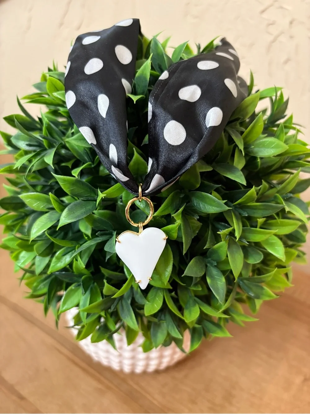 Polka Dot Black Scarf Necklace with White Heart Pendant